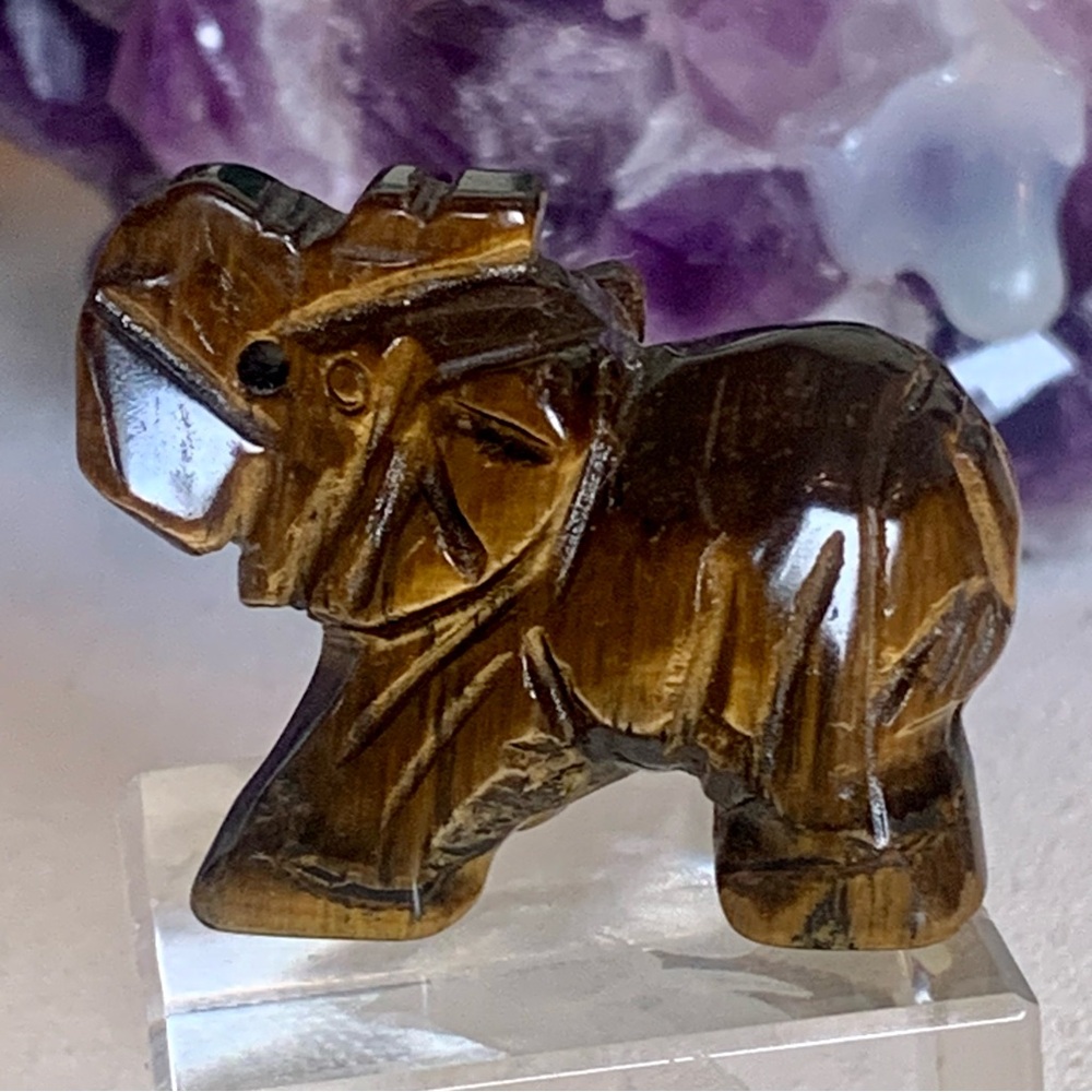 Tiger's Eye Carved Quartz Crystal Elephant Carving Reiki Healing Figurine FLASHY - Picture 13 of 15